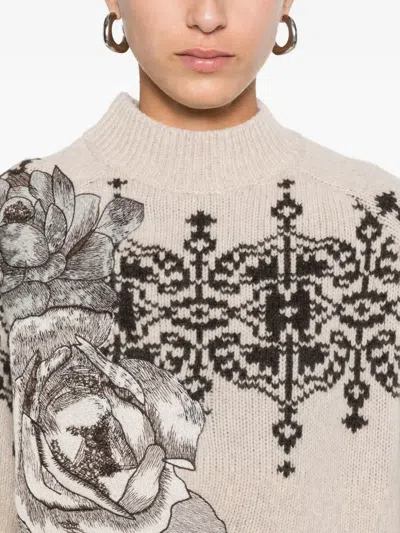 Blugirl Brown Wool Sweater With Geometric Pattern In Neutral