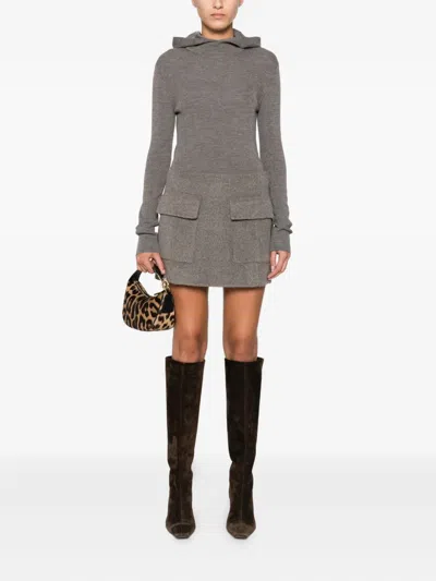 P.a.r.o.s.h Hooded Ribbed Bodysuit In Gray