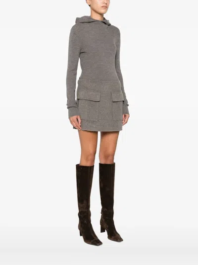 P.a.r.o.s.h Hooded Ribbed Bodysuit In Gray