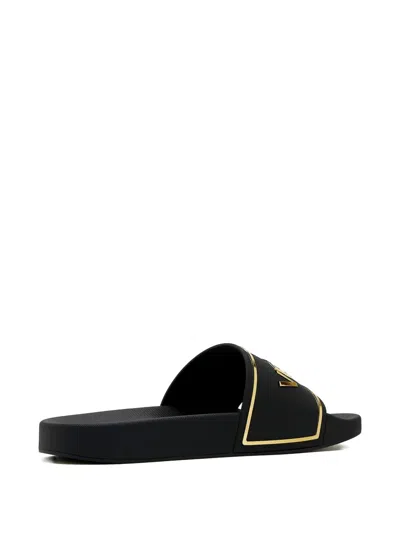 Versace Black Sandals With Logo Printed On The Front In Black