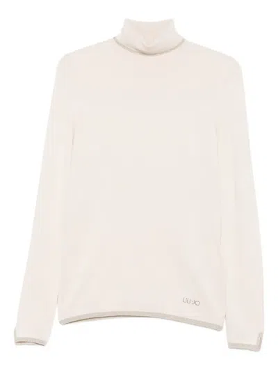 Liu •jo Turtleneck Metallic-trimmed Jumper In Neutral