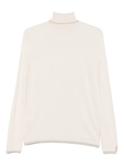 Liu •jo Turtleneck Metallic-trimmed Jumper In Neutral