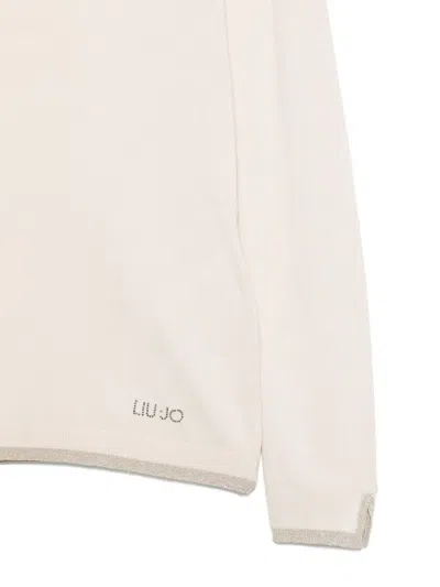 Liu •jo Turtleneck Metallic-trimmed Jumper In Neutral