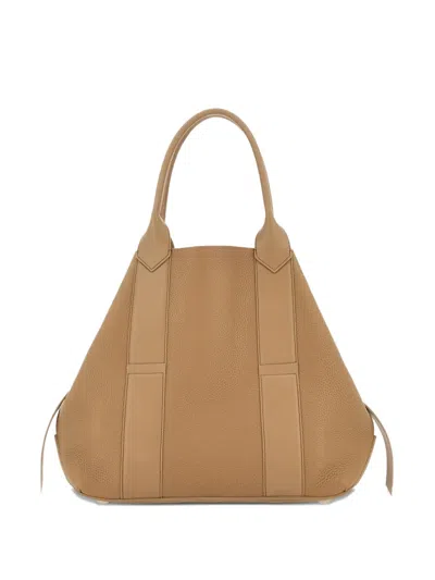 Hogan Script Medium Shopping Bag In Hammered Leather In Brown