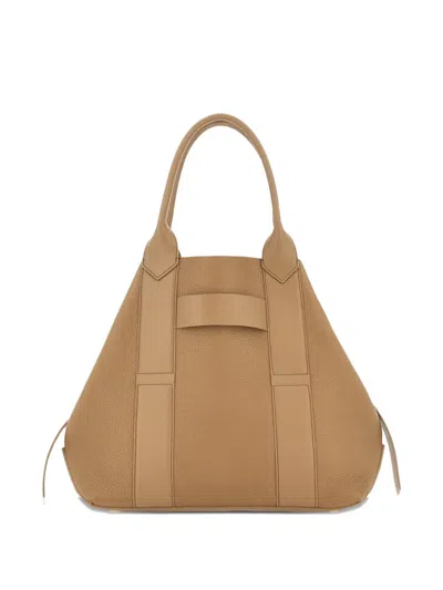 Hogan Script Medium Shopping Bag In Hammered Leather In Brown