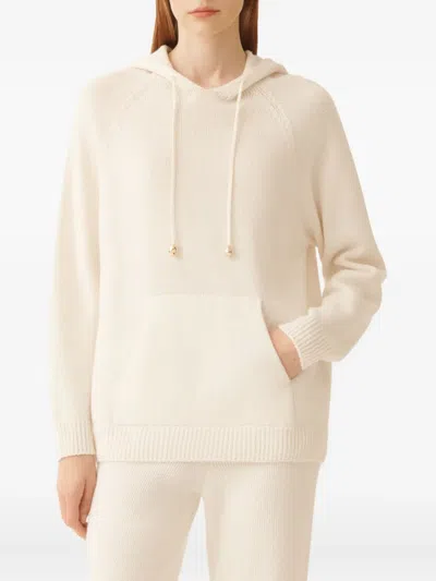 Fabiana Filippi White Hoodie With Drawstring Hood In Wool Blend Woman In White