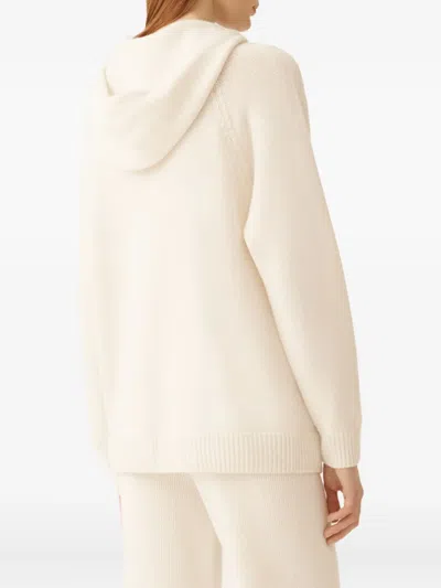 Fabiana Filippi White Hoodie With Drawstring Hood In Wool Blend Woman In White