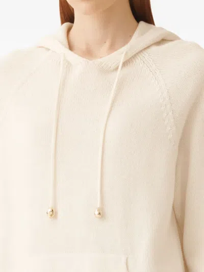 Fabiana Filippi White Hoodie With Drawstring Hood In Wool Blend Woman In White