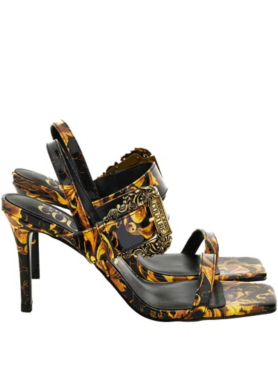 Versace Jeans Couture Baroque-print Buckle Sandals In Black
