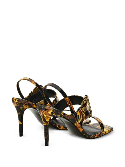 Versace Jeans Couture Baroque-print Buckle Sandals In Black