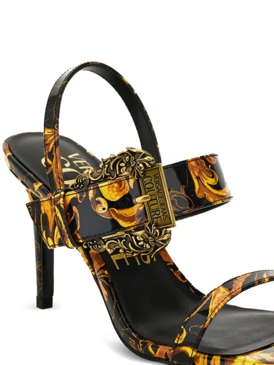 Versace Jeans Couture Baroque-print Buckle Sandals In Black