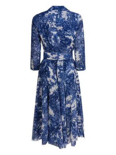 Samantha Sung Toile-print Belted Midi Dress In Blue