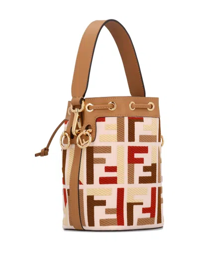 Fendi Mon Tresor Canvas Bucket Bag With Ff Embroidery In Brown