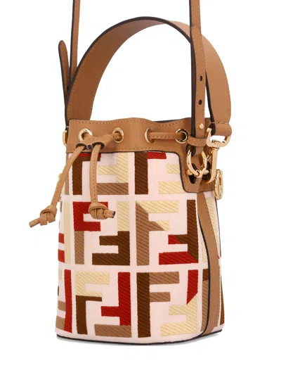 Fendi Mon Tresor Canvas Bucket Bag With Ff Embroidery In Brown