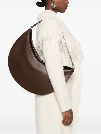 Jacquemus Le Calisso Rond Large Brown Shoulder Bag With Adjustable Strap And Embossed Logo In Leathe