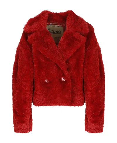Herno Cropped Fur Jacket In Red