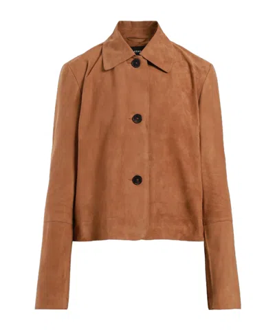 Arma Collared Buttoned Leather Jacket In Brown