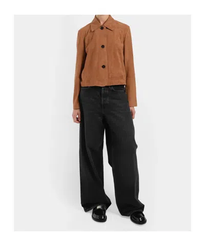 Arma Collared Buttoned Leather Jacket In Brown