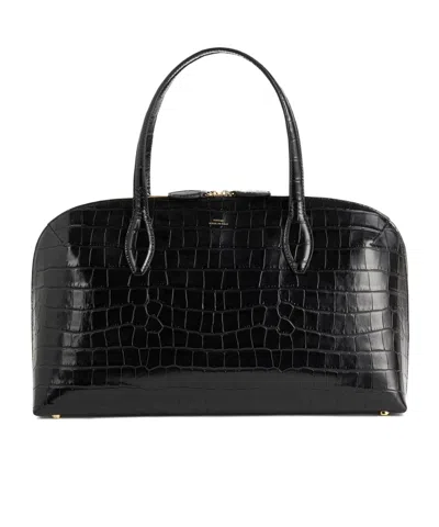 Totême Toteme Lounge Medium Crocodile-effect Leather Top Handle Bag In Black