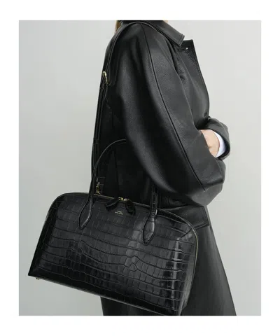 Totême Toteme Lounge Medium Crocodile-effect Leather Top Handle Bag In Black
