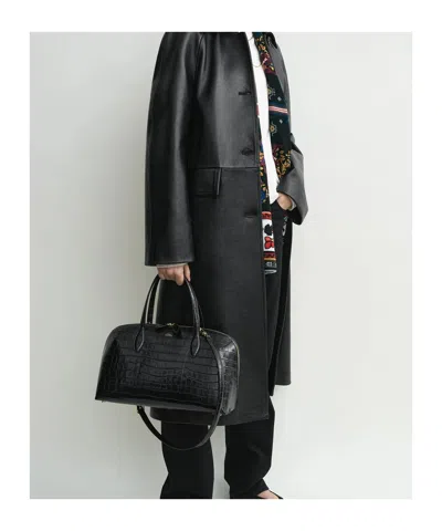 Totême Toteme Lounge Medium Crocodile-effect Leather Top Handle Bag In Black