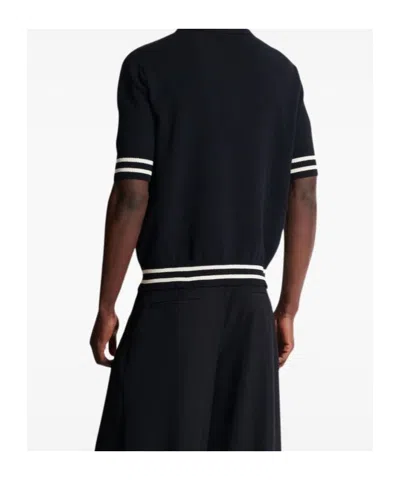 Balmain College Emblem Short Sleeve Polo Sweater In Black