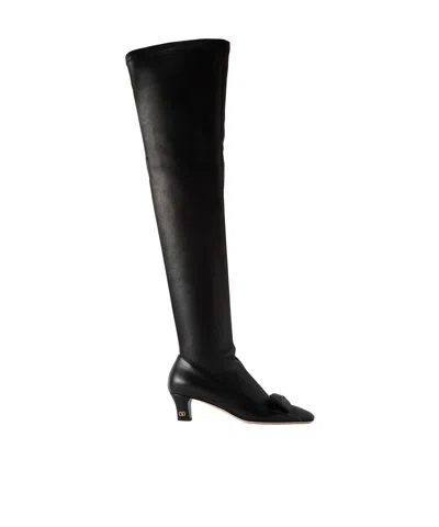 Valentino Over-the-knee Stiletto Bow Detail Boots In Black