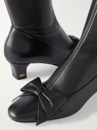 Valentino Over-the-knee Stiletto Bow Detail Boots In Black