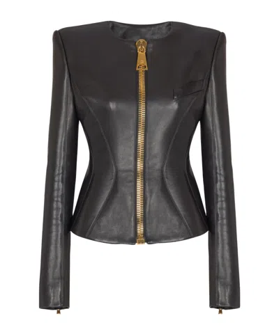 Balmain Tailored Lambskin Jacket Zipper In Black