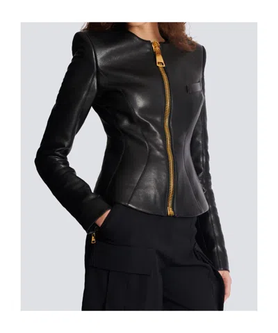 Balmain Tailored Lambskin Jacket Zipper In Black