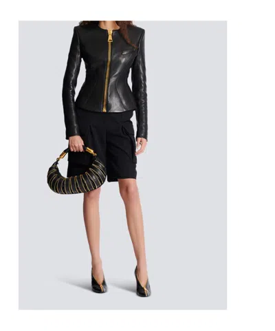 Balmain Tailored Lambskin Jacket Zipper In Black