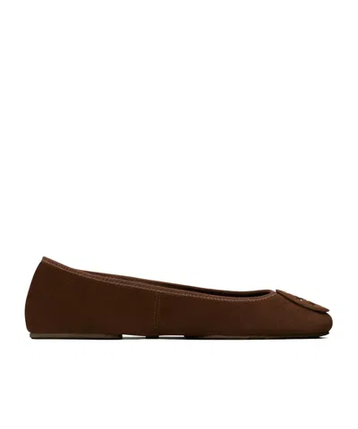 Tory Burch Brown Suede Minnie Ballerinas In Brown