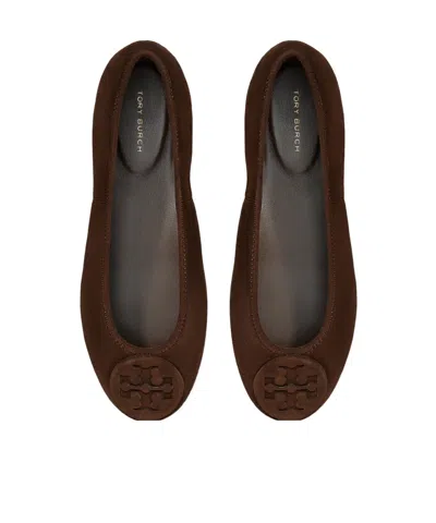 Tory Burch Brown Suede Minnie Ballerinas In Brown