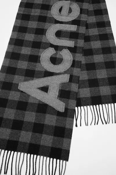 Acne Studios Small Check Wool Scarf In Black