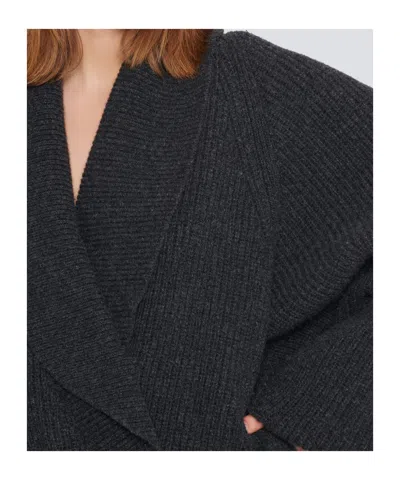 Balmain Oversized Ribbed Knit Pullover With Shawl Collar In Gray