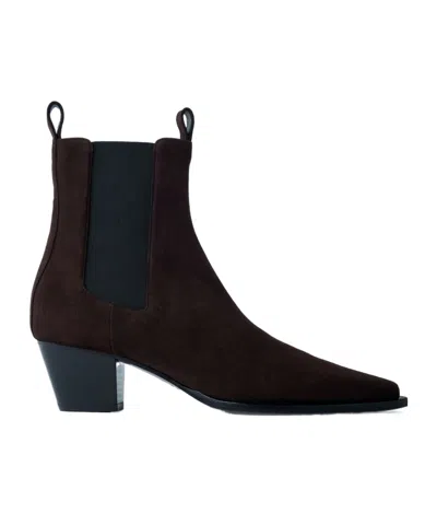 Totême Toteme 80mm Suede Boots With Pointed Toe In Brown