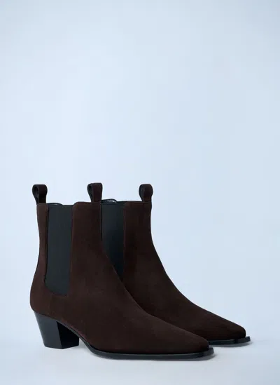 Totême Toteme 80mm Suede Boots With Pointed Toe In Brown
