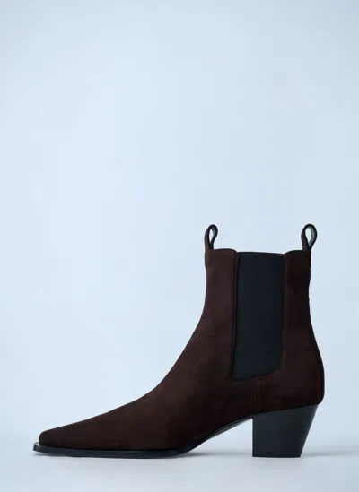 Totême Toteme 80mm Suede Boots With Pointed Toe In Brown