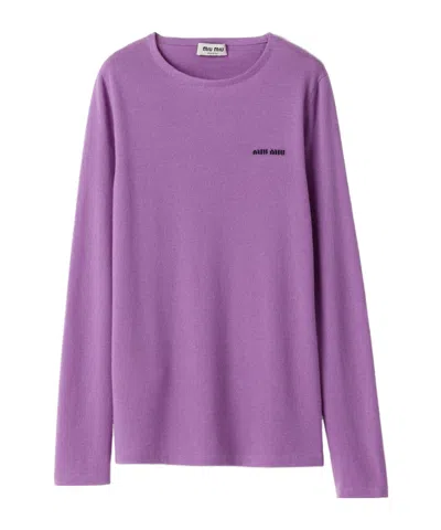 Miu Miu Soft Wool Blend Crew Neck Long Sleeve Sweater In Purple