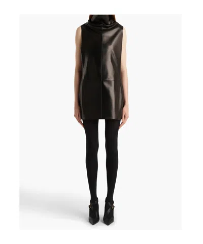 Khaite Daria Turtleneck Leather Mini Dress In Black