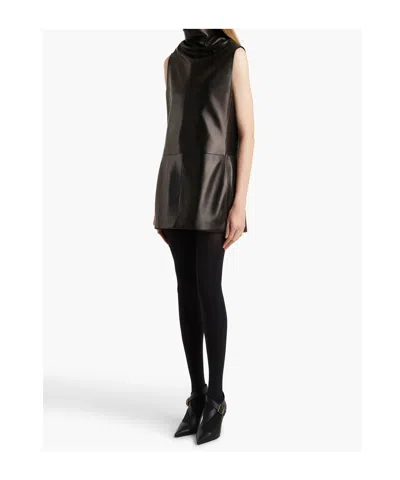 Khaite Daria Turtleneck Leather Mini Dress In Black