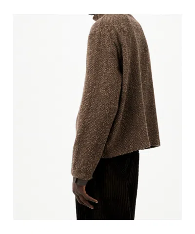 Our Legacy Textured Fabric Long Sleeve High Collar Cardigan In Brown