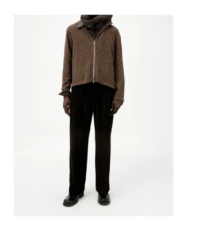 Our Legacy Textured Fabric Long Sleeve High Collar Cardigan In Brown