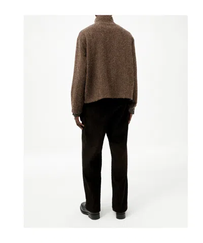 Our Legacy Textured Fabric Long Sleeve High Collar Cardigan In Brown