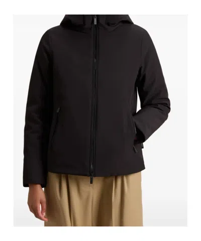 Woolrich Hooded Long Sleeve Parka With Side Pockets In Black