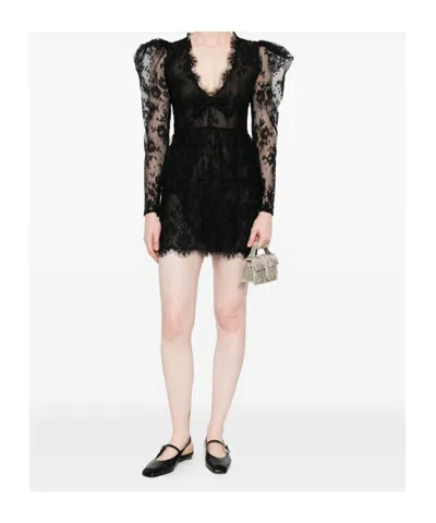 Alessandra Rich Bow-embellished Cotton-blend Lace Mini Dress In Black