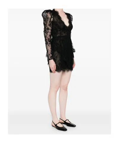 Alessandra Rich Bow-embellished Cotton-blend Lace Mini Dress In Black