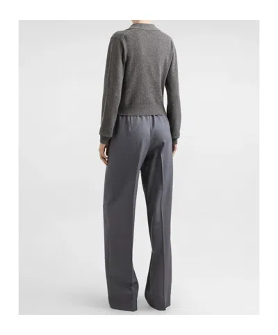 Dolce & Gabbana Knit Cropped Henley Long Sleeve Polo Top In Gray