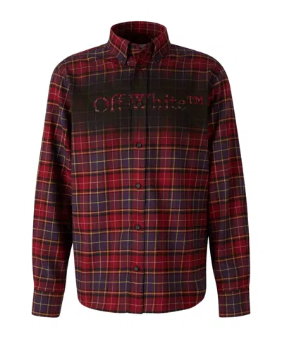 Off-white Bordeaux Shirt With Maxi Logo Lettering On The Front And All-over Check Motif In Wool Man In Red