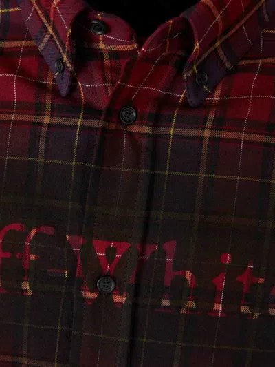Off-white Bordeaux Shirt With Maxi Logo Lettering On The Front And All-over Check Motif In Wool Man In Red
